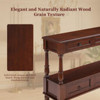 Vintage Solid Wood Console Table with 6 Drawers - 54" Hallway Sofa Table with Bottom Shelf for Entrance, Living Room & Foyer, Cherry