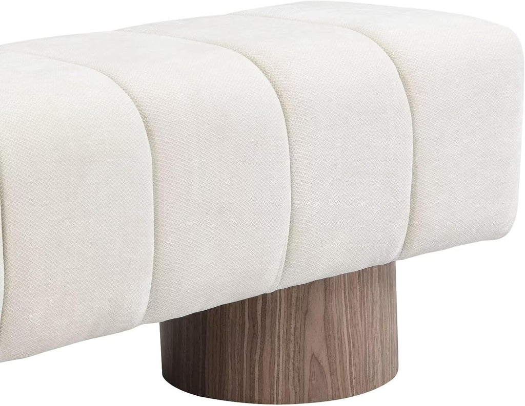 50" Upholstered Dining Bench, No-Assembly Chenille Fabric Ottoman Stool with Wood Legs, 300LB Capacity Multi-Functional Seating for Entryway, Bedroom, Bedside, Living Room, Beige