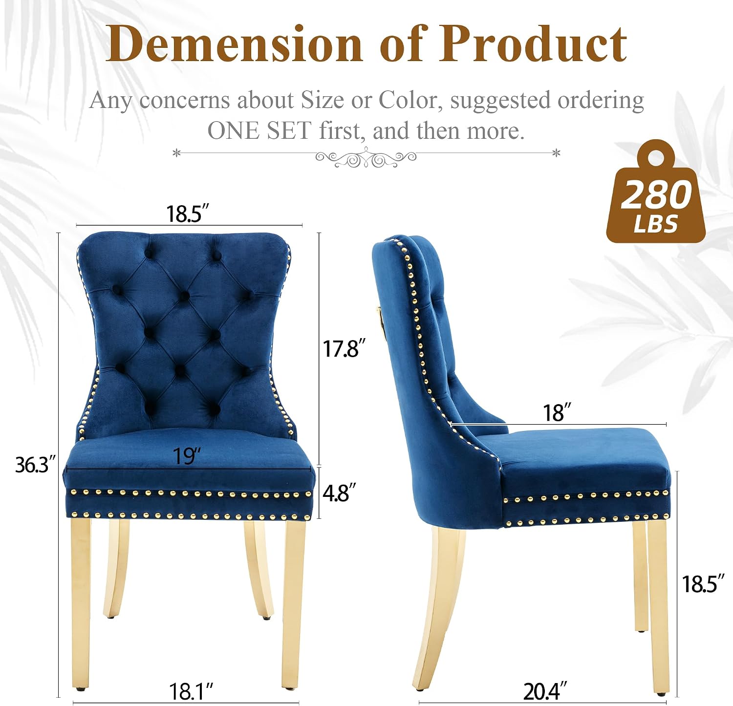 civama Dining Room Chairs Set of 4, Velvet Nikki Collection Dining Chair Upholstered Modern Tufted Kitchen Chair with Nailhead Back Pull Ring Golden Steel Legs, Blue