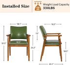 NOBPEINT Mid-Century Modern Dining Chairs with Armrest Set of 2, PU Leather Upholstered Dining Room Chairs with Solid Wood Frame, Walnut Kitchen Armchairs for Kitchen Living Room Restaurant, Green