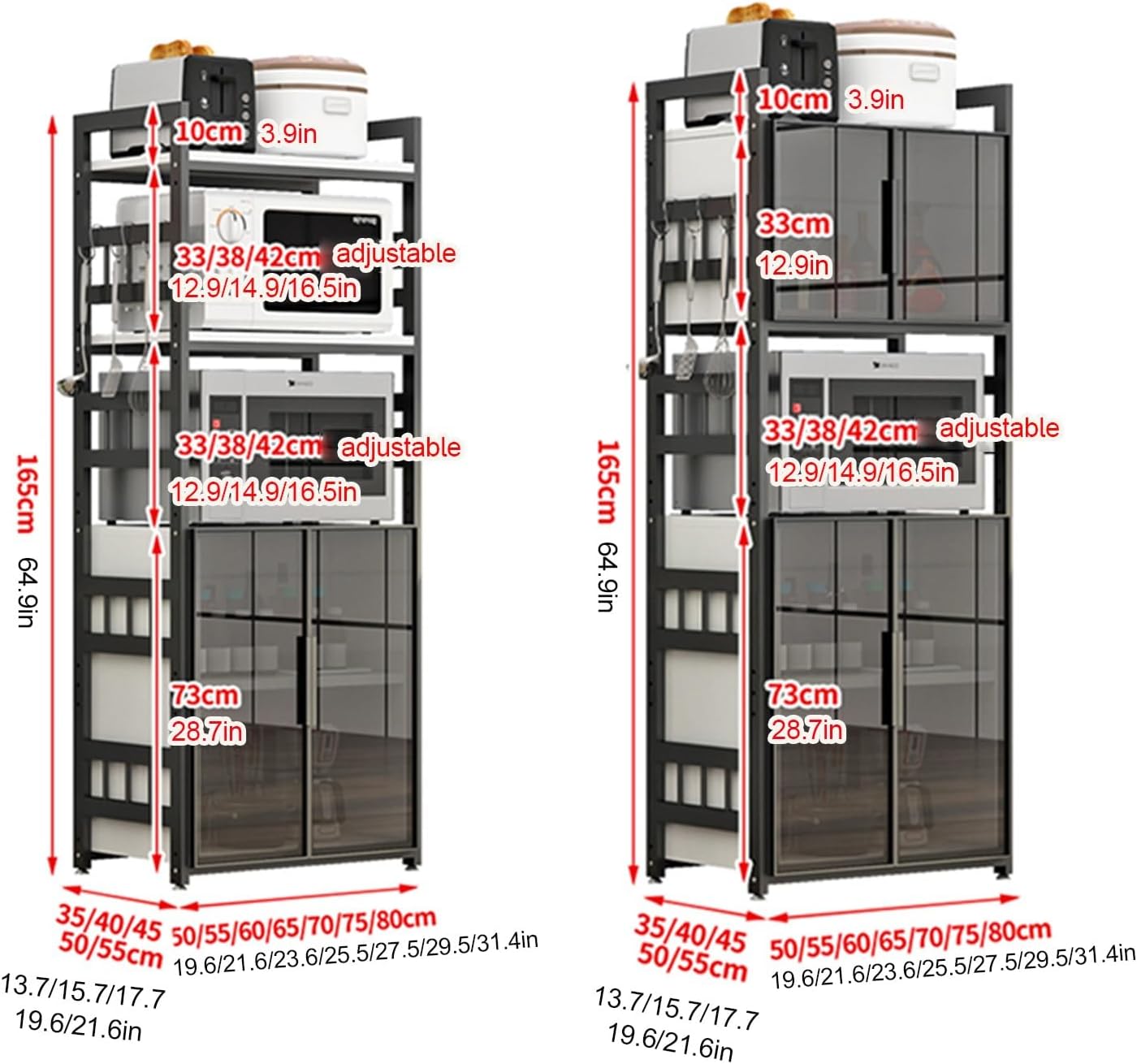 Kitchen Storage Cabinet with Adjustable Shelves Glass Door and Microw Stand Freestanding Cupboard for Dining Room Living Room and Study Room Oven Rack and Bakers Rack Modern Storage Solution