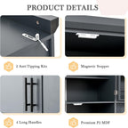 71" Tall Kitchen Pantry Cabinet with 4 Doors, 8 Pull-out Trays (Gray) | Adjustable Shelves, Freestanding Storage Cabinet for Kitchen Dining Room Living Room, Anti-Tip Design