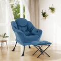SAETSFEG Lazy Chair with Ottoman, Modern Accent Lounge Chair with Side Pocket and Armrests, Cozy Reading Armchair with Footrest, Upholstered Sofa Chair for Small Spaces, Bedroom Living Room, Blue