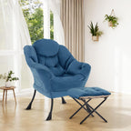 SAETSFEG Lazy Chair with Ottoman, Modern Accent Lounge Chair with Side Pocket and Armrests, Cozy Reading Armchair with Footrest, Upholstered Sofa Chair for Small Spaces, Bedroom Living Room, Blue