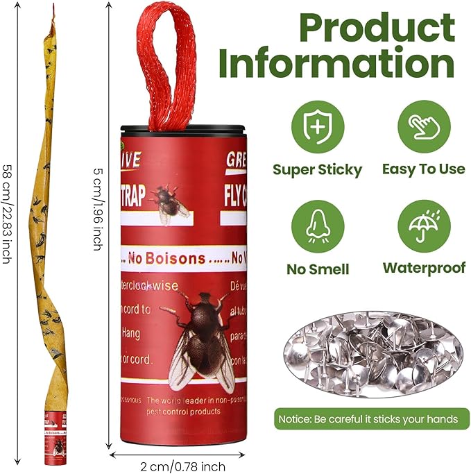 Qualirey 160 Pack Fly Strips Sticky Fly Trap Indoor Outdoor Hanging Fly Ribbon Tape Paper Flying Insect Trap Gnat Killer Traps for Fruit Flies, Bug, Insect, Pest (Red)