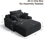 69” Oversized Chaise Lounge Chair Indoor, Soft Floor Chaise Lounge Reading Chairs with 4 Side Pockets and 2 Cup Holders, Comfy Corduroy Sleeper Sofa Bed for Living Room Bedroom, Black