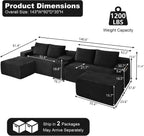 GNIXUU 140.6" Black Cloud Sectional Couches for Living Room | 2 Cup Holders, Oversized Comfort, U-Shaped Modular Sofa Set, Storage Console, 2 Side Pockets, Corduroy Fabric, No Assembly