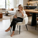 Modern Upholstered Vanity Chair with Arms, No Wheels Desk Chair, Soft Comfortable Accent Chair for Makeup, Bedroom, Living Room, Office or Balcony (White)