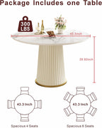 White Dining Table 43.30" Round Kitchen Table with Imitation Marble Grain Top & PU Leather Iron Pedestal,Modern Faux Marble Dinner Furniture for Kitchen Dining Room/Meeting Room