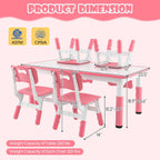 KOTEK Kids Table and Chairs Set of 4, Height Adjustable Children Activity Table & Play Table with Graffiti Desktop, Toddler Table and Chair Set for Daycare, Playroom, Home, Preschool (Pink)