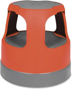 Cramer Scooter Stool, Round, 2-Step, 15", Step and Lock Wheels, 300 lb Capacity, Red