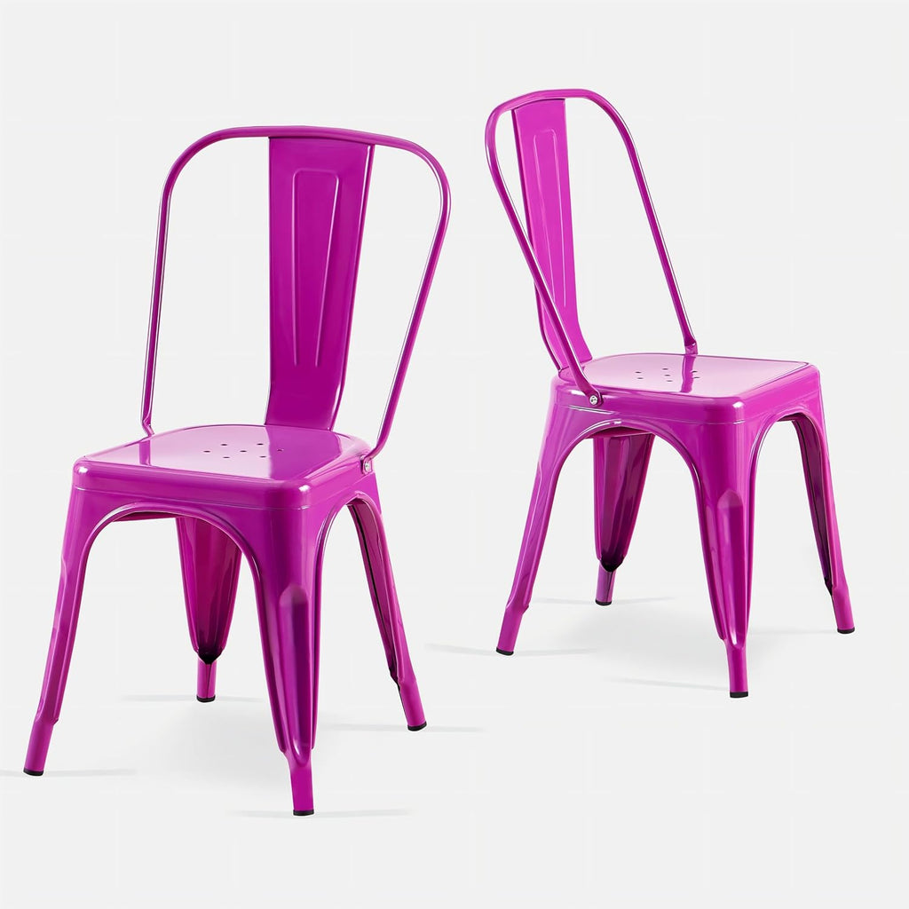 Metal Dining Chairs Set of 2 Enchanting Purple | Stackable Tolix Style Chairs for Kitchen,Restaurant,Bistro,Patio,Cafe&Outdoor, 18 Inch Seat Height,Industrial