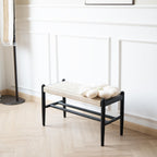 Solid Wood Entryway Bench with Shoe Storage, Rustic Oak Wood and Woven Design 31.5 Inch Long Seating for Living and Dining Rooms,Black