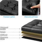 Bsketa Storage Ottoman Foot Rest Stool, Small Leather Storage Ottomans Bench, Folding Footstool with Side Pockets, Foot Rest Under Desk for Living Room Bedroom, 17x13x13 in, Black