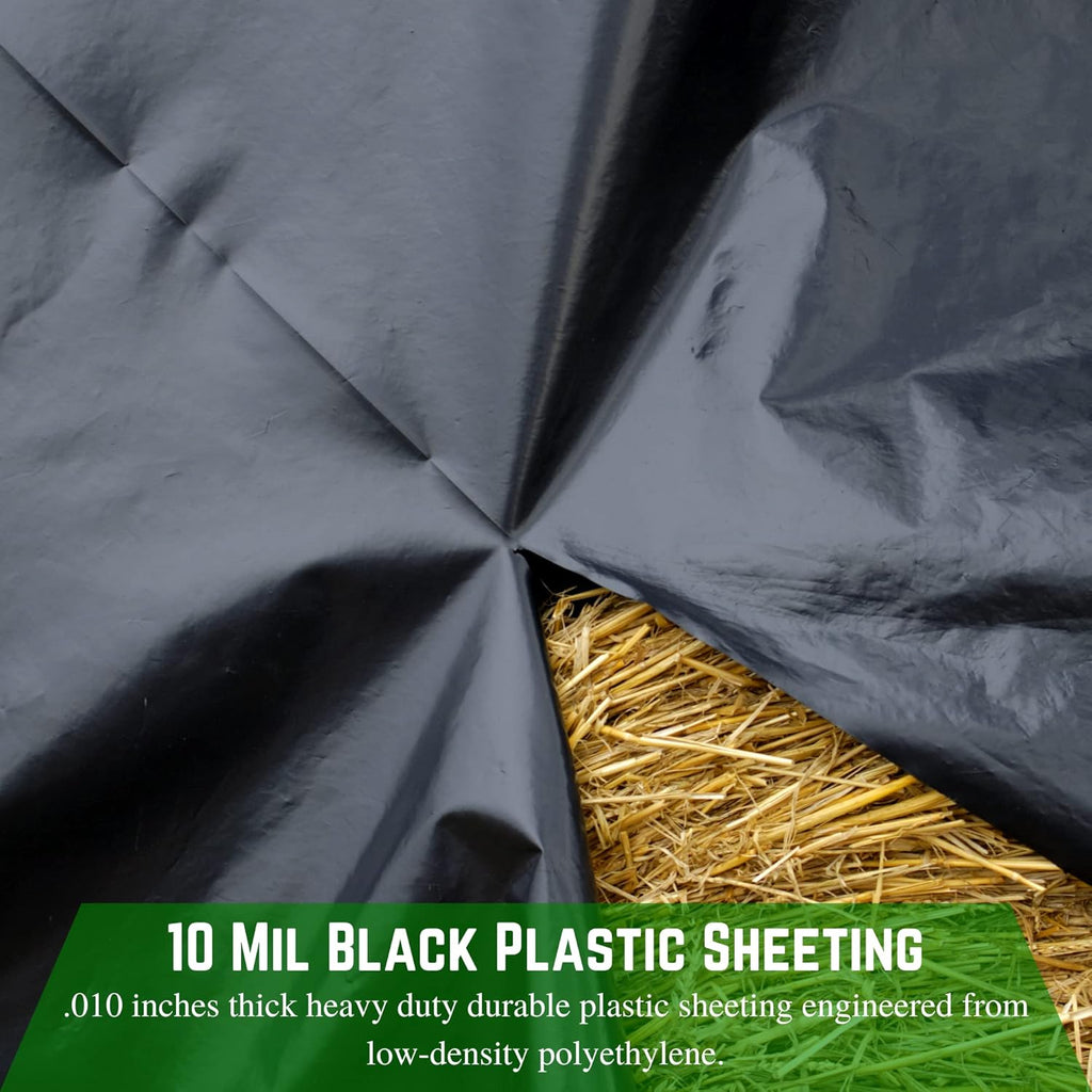 Farm Plastic Supply - Black Plastic Sheeting - 10 mil - (5' x 100') - Black Plastic Tarp, Polyethylene Vapor Barrier Sheeting, Painters Tarp