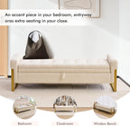 67" Storage Bench for Bedroom, King Size End of Bed Bench, Upholstered Storage Ottoman Bench with Golden Metal Legs, Bedroom Bench for Entryway (Teddy Beige)