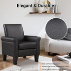 Faux Leather Accent Chair Set of 2, Mid Century Modern Living Room Chair, Upholstered Comfortable PU Leather Armchair for Bedroom, Office or Waiting Areas-Black