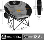 Northroad XXL Camping Moon Chair,Oversized Round Chair,Folding Padded Saucer w/Side Pocket,500lbs Capacity for Outdoor Hiking Fishing Picnic Lawn,Black&Grey