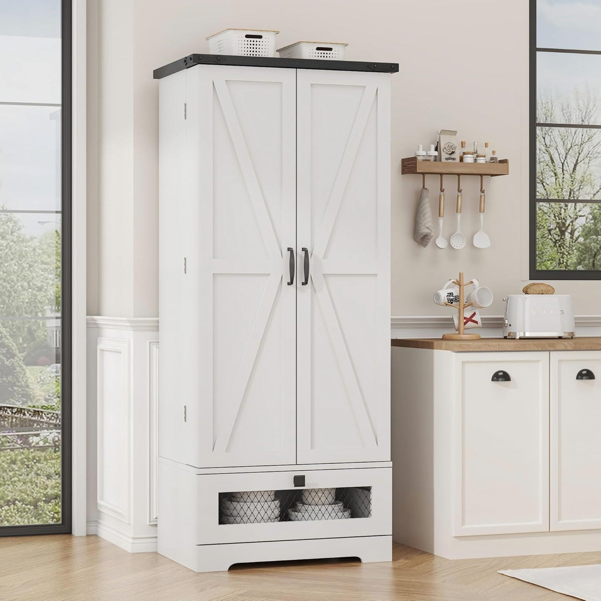 kepptory 55" Pantry Storage Cabinet with Adjustable Shelvesand Drawer, Buffet Cupboard for Kitchen