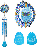 33" Memorial Wind Chimes Outdoor | Deep Tone with Animated Dragonfly Spinner, Rustproof Garden Decor for Patio/Lawn, Sympathy Gift for Mom/Dad/Unisex