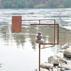 Aura Life Modern Zen Garden Spinner Kinetic Wind Sculpture with Rock Cairn & Stake - Relaxing Outdoor Spinners for Yard and Garden - Handmade Outdoor Wind Art Vane Sculptures (Bare Steel)