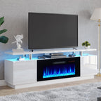 AMERLIFE 70" High-Gloss Fireplace TV Stand with 36" Electric Fireplace | White/Black LED TV Console, Modern Living Room Entertainment Center, Fits TVs up to 80", 2 Cabinets, 2-Tier Storage Space