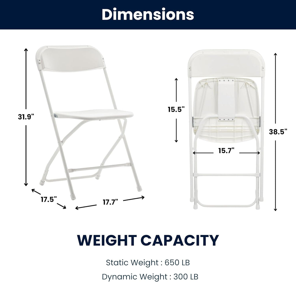 BTEXPERT Set of 5 Pack, White Plastic Folding Chair Steel Frame Commercial High Capacity Event Chair Lightweight Set for Office Wedding Party Picnic Kitchen Dining Church School