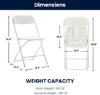BTEXPERT Set of 5 Pack, White Plastic Folding Chair Steel Frame Commercial High Capacity Event Chair Lightweight Set for Office Wedding Party Picnic Kitchen Dining Church School