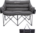 FUNDANGO Double Camping Chair, Oversized Padded Camping Loveseat for Adults, Heavy Duty Folding Camping Couch for 2 Person, Portable Outdoor Sofa with Cup Holders for Lawn, Sports, RV, Grey