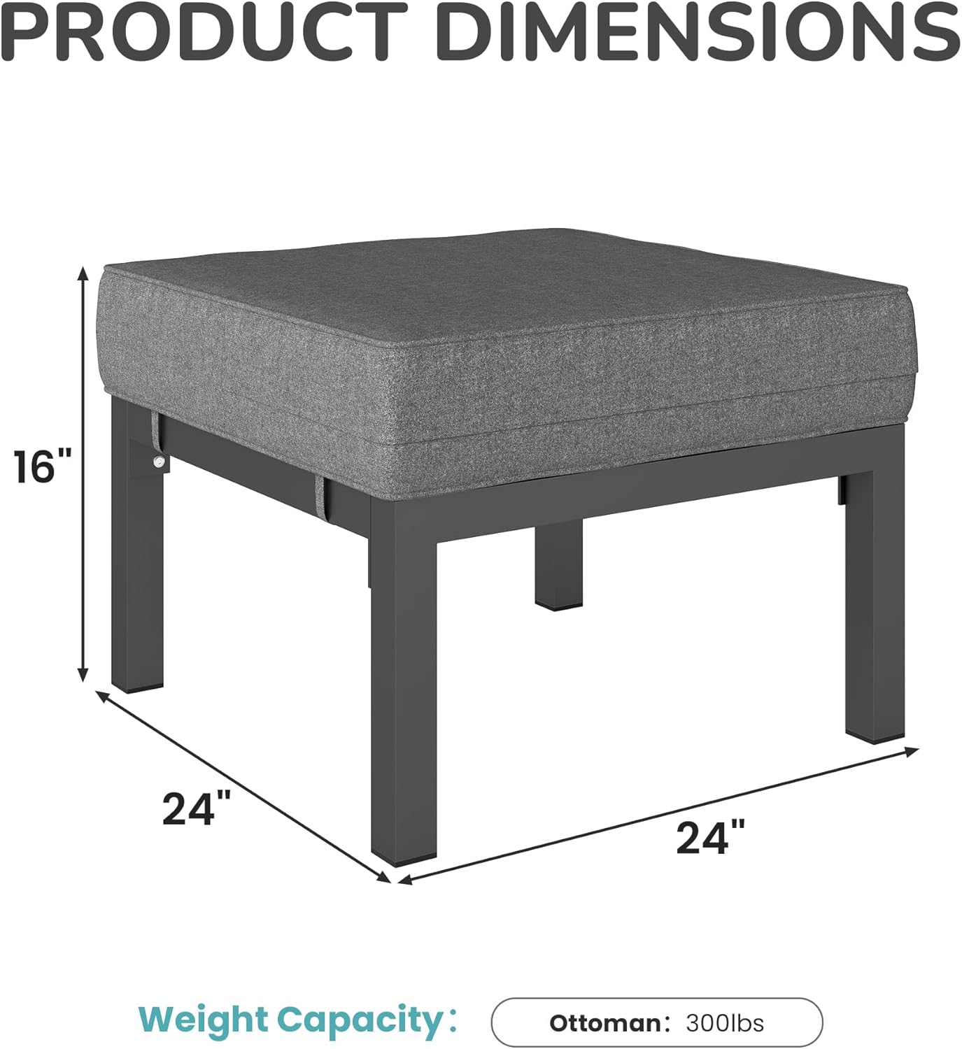 Wisteria Lane Metal Patio Furniture Footstools Set of 2, Oversized Outdoor Ottomans with Upgraded Cushions, All-Weather Outdoor Footrest Seat for Balcony, Garden, Deck, Backyard, Gray