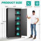 SISESOL Metal Storage Cabinet with Wheels,75 inch Tall Rolling Garage Storage Cabinet with Lock,Black Metal Cabinets with Wheels and Shelves,Deep Heavy Duty Tool Locker for Garage,Home,Office,Shop