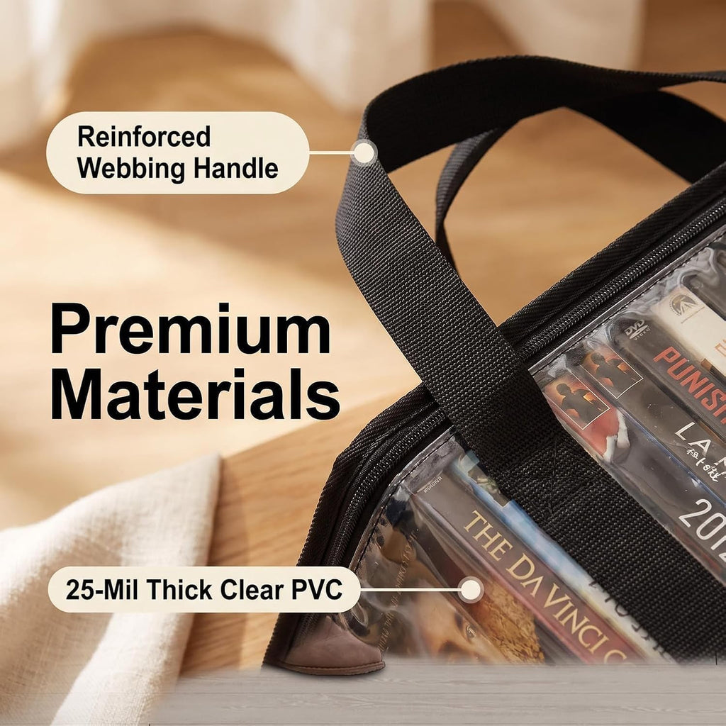 2-Pack Clear Blu-ray/DVD Storage Bags with Zipper & Handles | 56 Blu-ray/40 DVD capacity, Handles, for Movies/Games Storage