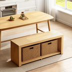Bamboo Bench with Shelf, 35-in Entryway Bench Seat for Indoor, Natural | shoe bench for entryway, hallway, doorway, modern benches for end of bed bench, low bench for window