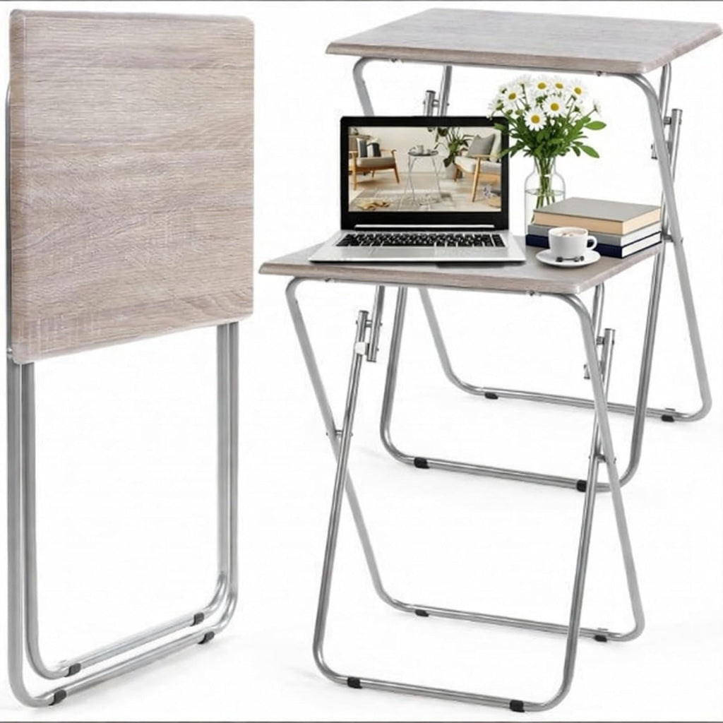 Geetery 2 Pack Folding TV Tray Tables No Assembly Required 18.9 x 15 x 26 in Dinner Table Foldable Snack End Table for Bed Couch Eating Living Room Bedroom (Light Brown)