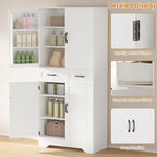 71" Tall Kitchen Pantry Cabinet, Pantry Organizers and Storage Cabinet, Kitchen Storage Cabinets with Doors, Side Storage, 2 Drawer, Adjustable Shelves for Laundry, Bathroom, Garage, White, UXZSG001W