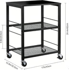 MOOACE 3 Tier End Table with Wheel, Rolling Storage Shelf Side Table Nightstand for Bedroom Kitchen Living Room Office, Stable Metal Frame and Wood Top, Black