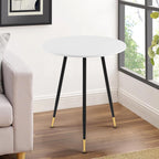 NOBPEINT Round Modern Wooden Side Table, 28 Inches End Table with 3 Metal Legs, Leisure Coffee Table (White)