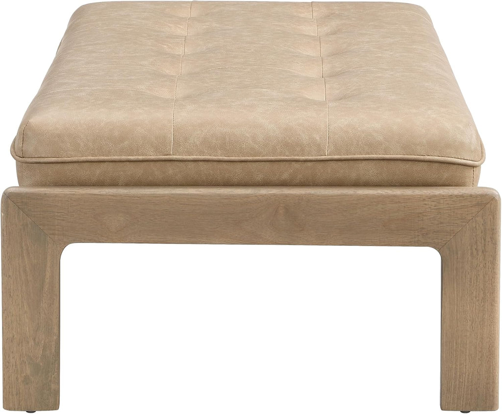 Merax 48.4" Rectangle Tufted Upholstered Cocktail Ottoman, Leather Ottoman Coffee Table, PU Leather Ottoman for Living Room, Bedroom, Office,Taupe Brown