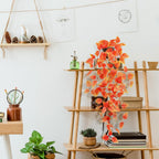 Fake Fall Plants Hanging Faux Orange Vines Artificial Potted Pothos Plant- Fall Decorations Autumn Decor for Thanksgiving Bathroom Wall Kitchen Room Decor Indoor and Outdoor (Black Pot Include)