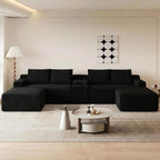 GNIXUU 140.6" Black Cloud Sectional Couches for Living Room | 2 Cup Holders, Oversized Comfort, U-Shaped Modular Sofa Set, Storage Console, 2 Side Pockets, Corduroy Fabric, No Assembly