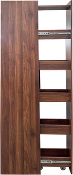 Kitchen Pantry Cabinet with Pull-Out 5-Tier Storage Shelf Space Saving Storage Organizer Cabinet with Glass Door Wine Racks Cup Holder for Kitchen, Dining Room, Bar, Walnut