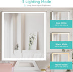 White Makeup Vanity Desk with Mirror and Lights, Vanity Set with Chair, Make Up Dresser Table with Drawers and Power Outlet for Girls Bedroom Small Space