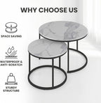 Living Room Side Table, Round Coffee Tables for Living Room, Modern Nesting Drink for Small Spaces, Set of 2 (Marble)
