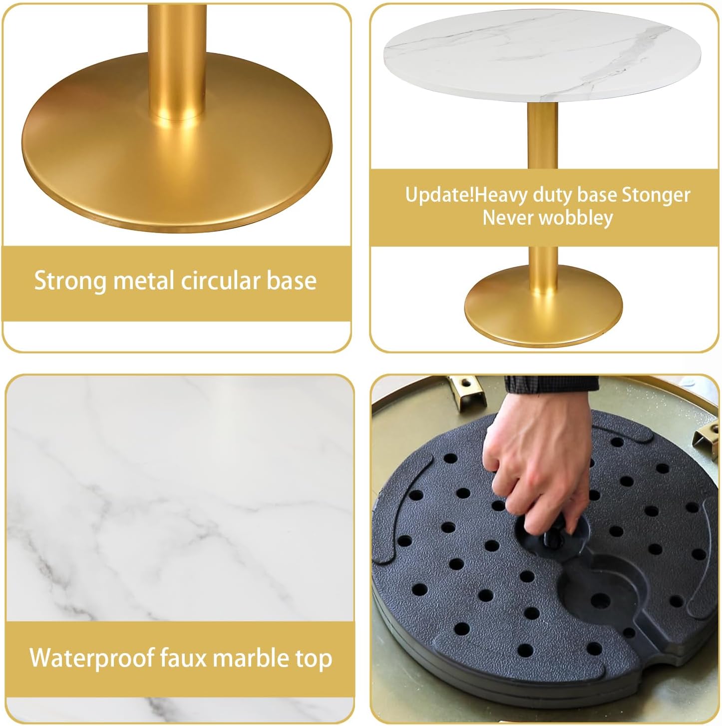 30 Inch Round Dining Table, Modern Tulip Bistro Table with White Faux Marble Top and Weighted Gold Pedestal Base, Small Kitchen Table for 2-4 People, Mid Century Style for Dining Room, Cafe, Office