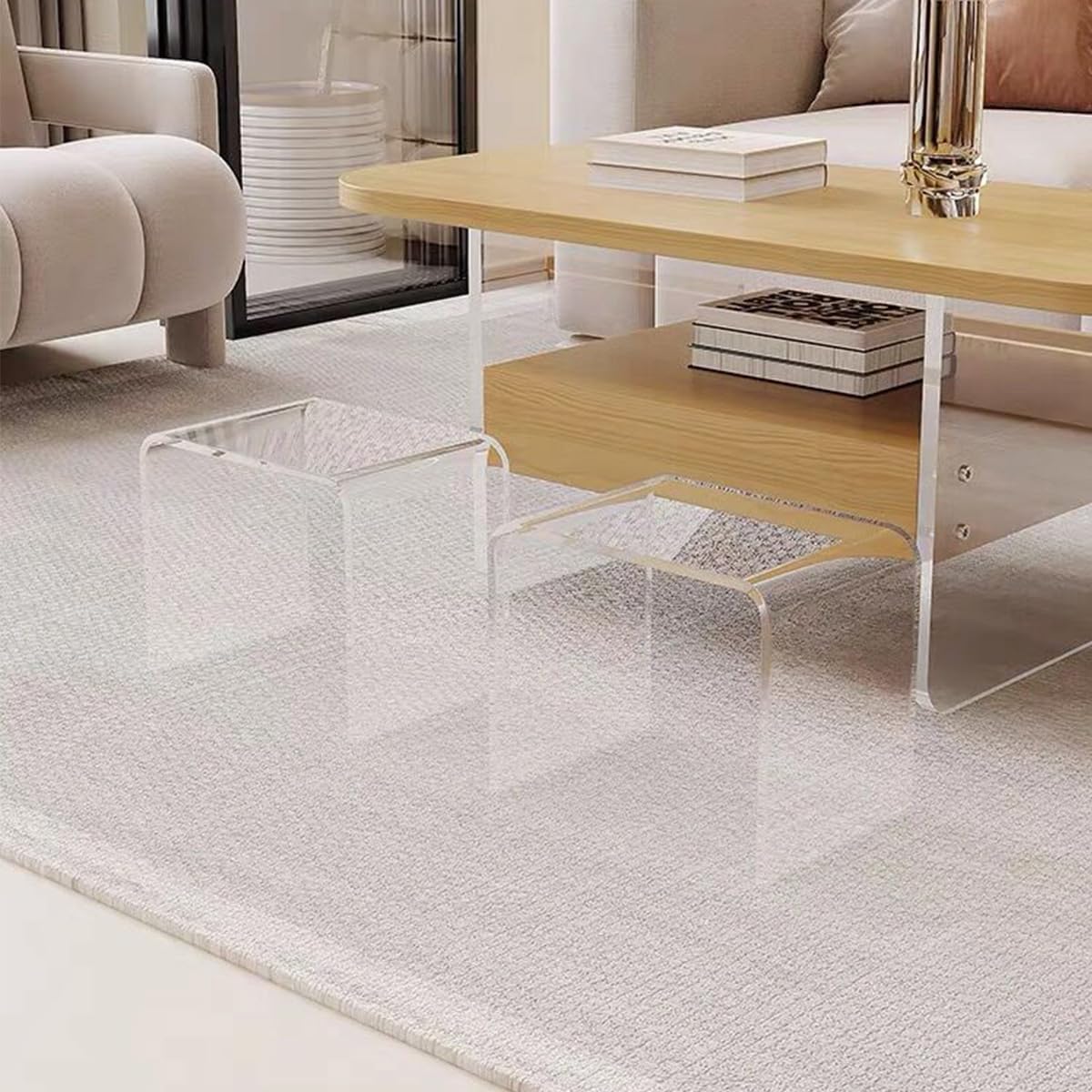 Acrylic 15 Inch Small Stool Set of 2,Multi-Use as Shower/Water-Resistant Stool,Clear Footstool for Bathroom, Seating and Placing Items (10.6" D x 15.7" W x 14.1" H（2PCS)