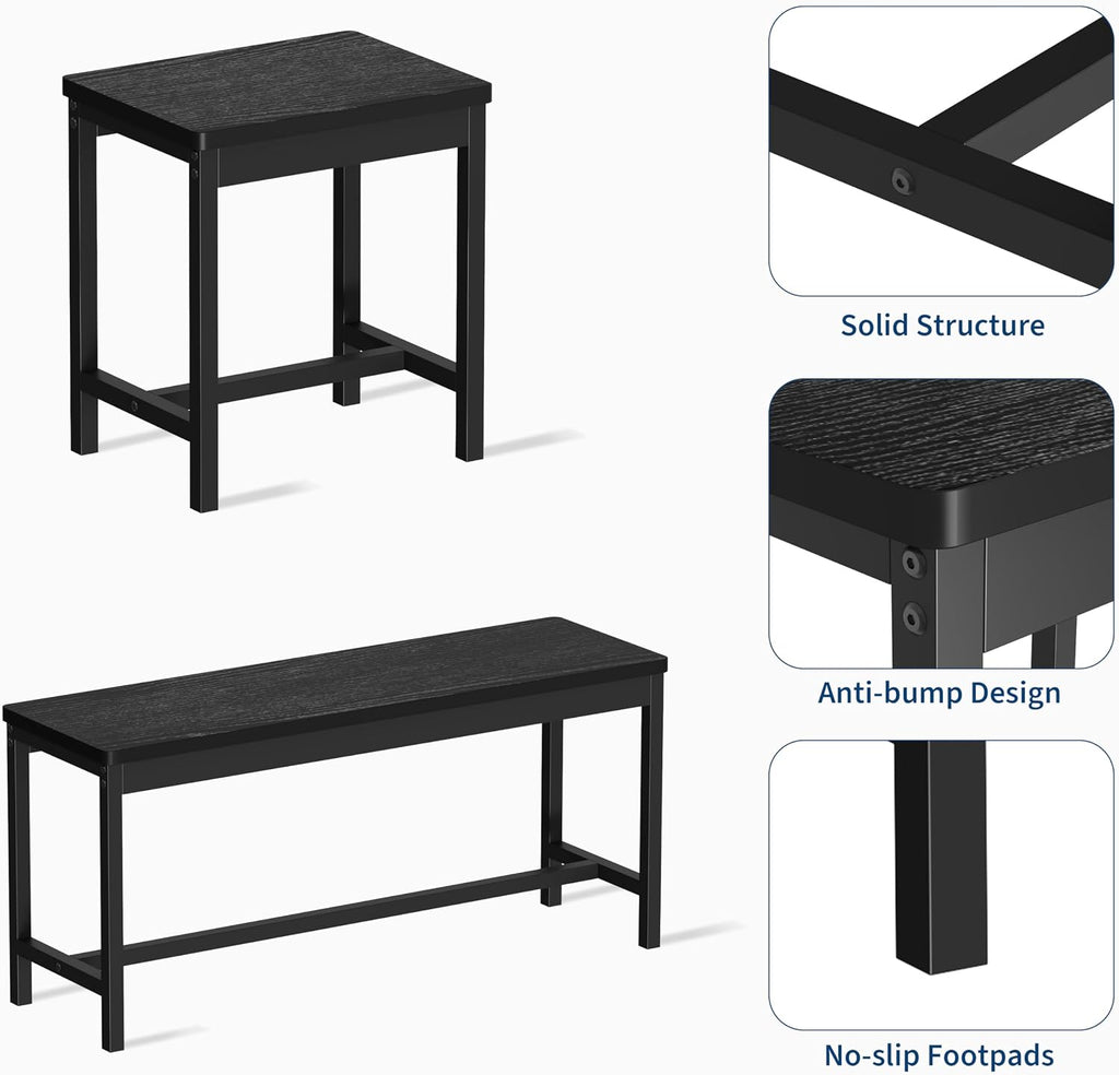 IDEALHOUSE 5-Piece Extendable Dining Table Set for 6-8 People, 63 Inch Kitchen Table with 2 Benches & 2 Stools, Space Saving Modern Dining Room Furniture, Black