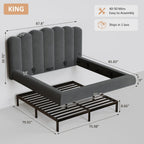 King Size Cloud Bed Frame with Headboard, Upholstered Platform Bed with Velvet Finish, Sturdy Metal Slat Support, Noise-Free, No Box Spring Needed, Grey