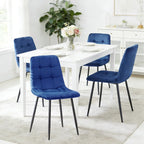 Velvet Dining Chairs Set of 4, Mid Century Upholstered Blue Dining Chairs Tufted Upholstered Kitchen Chairs Set of 4 for Dining Room, Bedroom, Living Room (Blue, Set of 4)