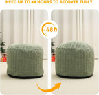 Round Stuffed Pouf Ottoman for Foot Rest 20" X 15" Faux Fur Poufs, Green | Storage Ottoman Pouf Foot Stool Cushion with Foam Chunk Filling, Floor Chair for Living Room Bedroom Home Decor