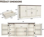 65" Sideboard Buffet Cabinet with Storage, Farmhouse Kitchen Pantries Sideboard Cabinets with Drawer, Wood Coffee Bar Cabinet with Adjustable Shelves, Storage Cabinets for Kitchen, Antique White